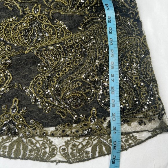 Free People Night Shimmer Lace Mini Dress Sequin Sleeveless Olive Green Black 4 - Picture 7 of 13